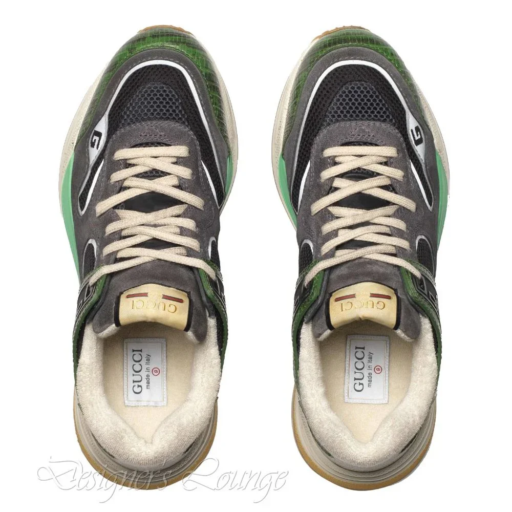 NEW GUCCI Men's ULTRAPACE Low Top Sneakers In Green Tejus Leather G 7.5 / US 8